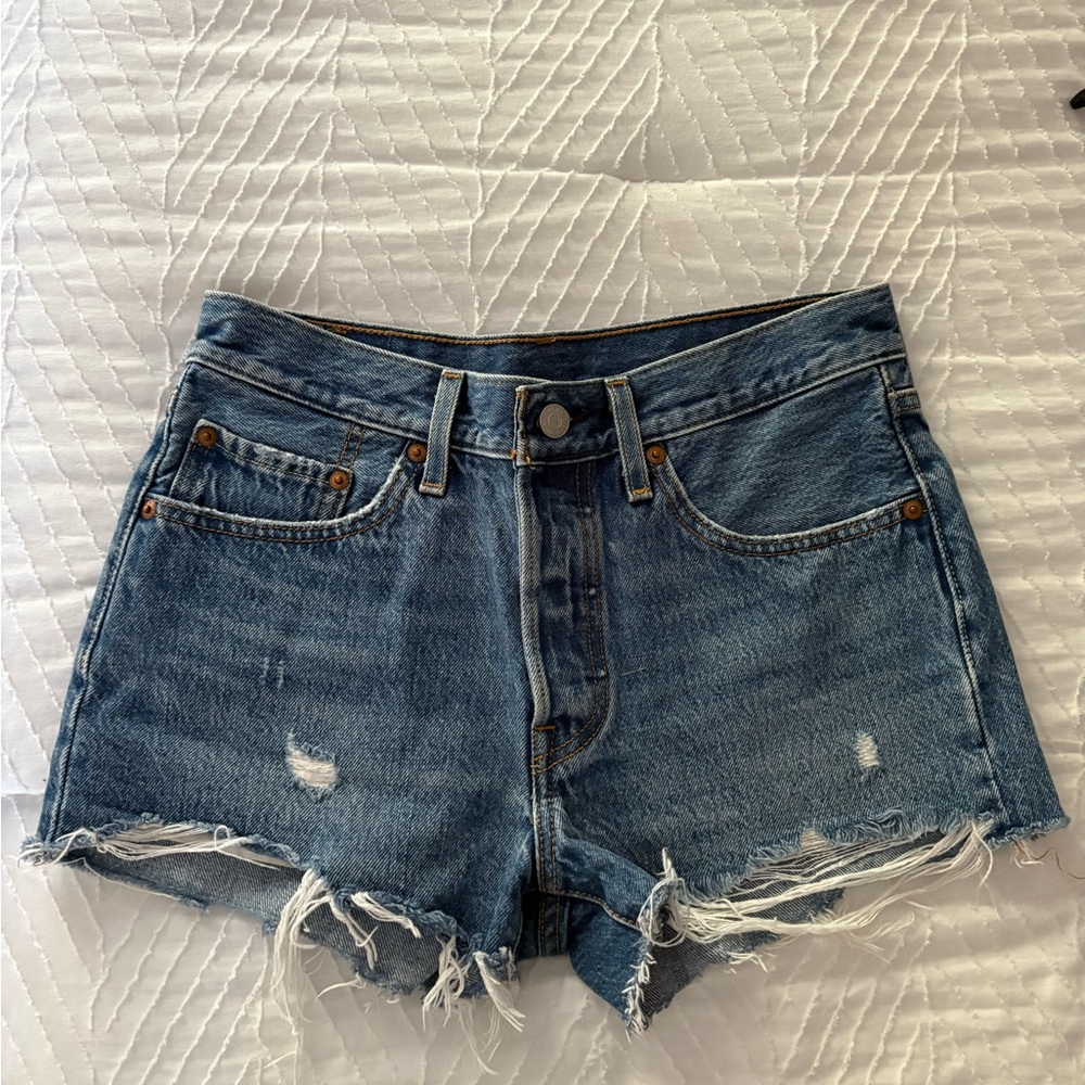 Levi's Blue Distressed Jean Shorts